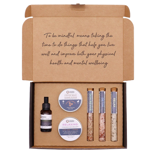 Mindful Moments Self Care Kit by Zelyth – A thoughtfully curated set of bath salts, sugar scrub, body cream, and face serum designed to enhance relaxation and mindfulness. Perfect for your self-care rituals